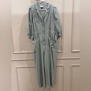 Universal Thread dusty blue cotton puff sleeve zip up Utility Jumpsuit size 12